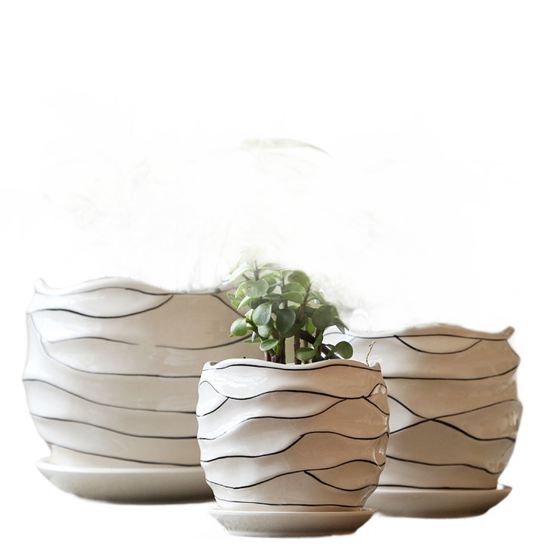 Ceramic Flower Pot with Tray - Large, Minimalist Indoor Planter for Succulents (Wholesale)