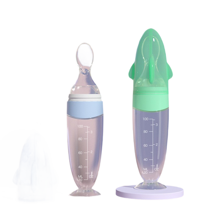 Silicone Squeeze Feeding Spoon with Suction Cup for Baby Cereal, Medicine, Water, and Complementary Food