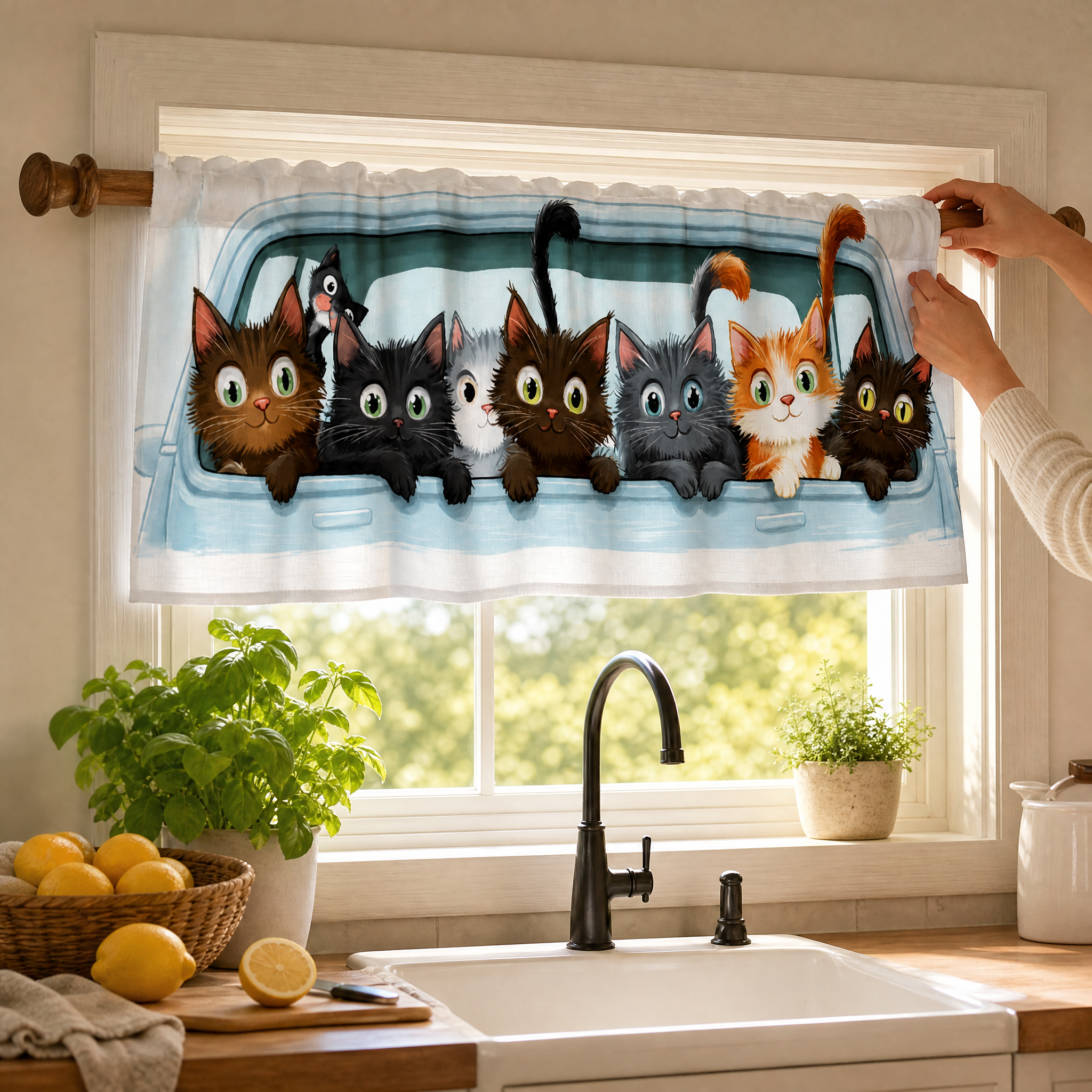 Küchenfenster Volant Stoffstange Tasche staubdicht, für Cafés - für Cafe - Produktbild 3