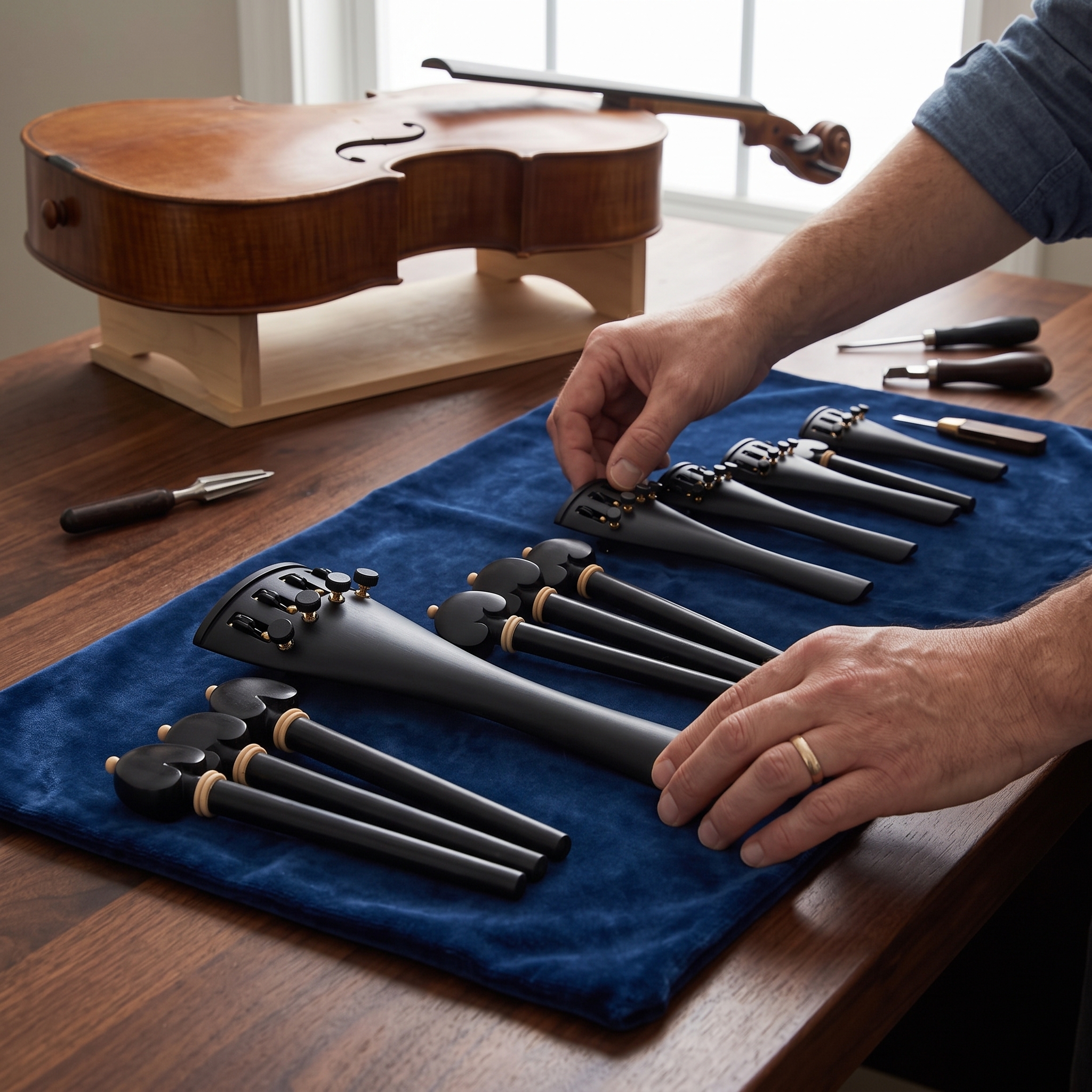 Cello Tuning Pegs and Tailpiece with Built-in Fine Tuner for 4/4-1/8 Size - Produktbild 4
