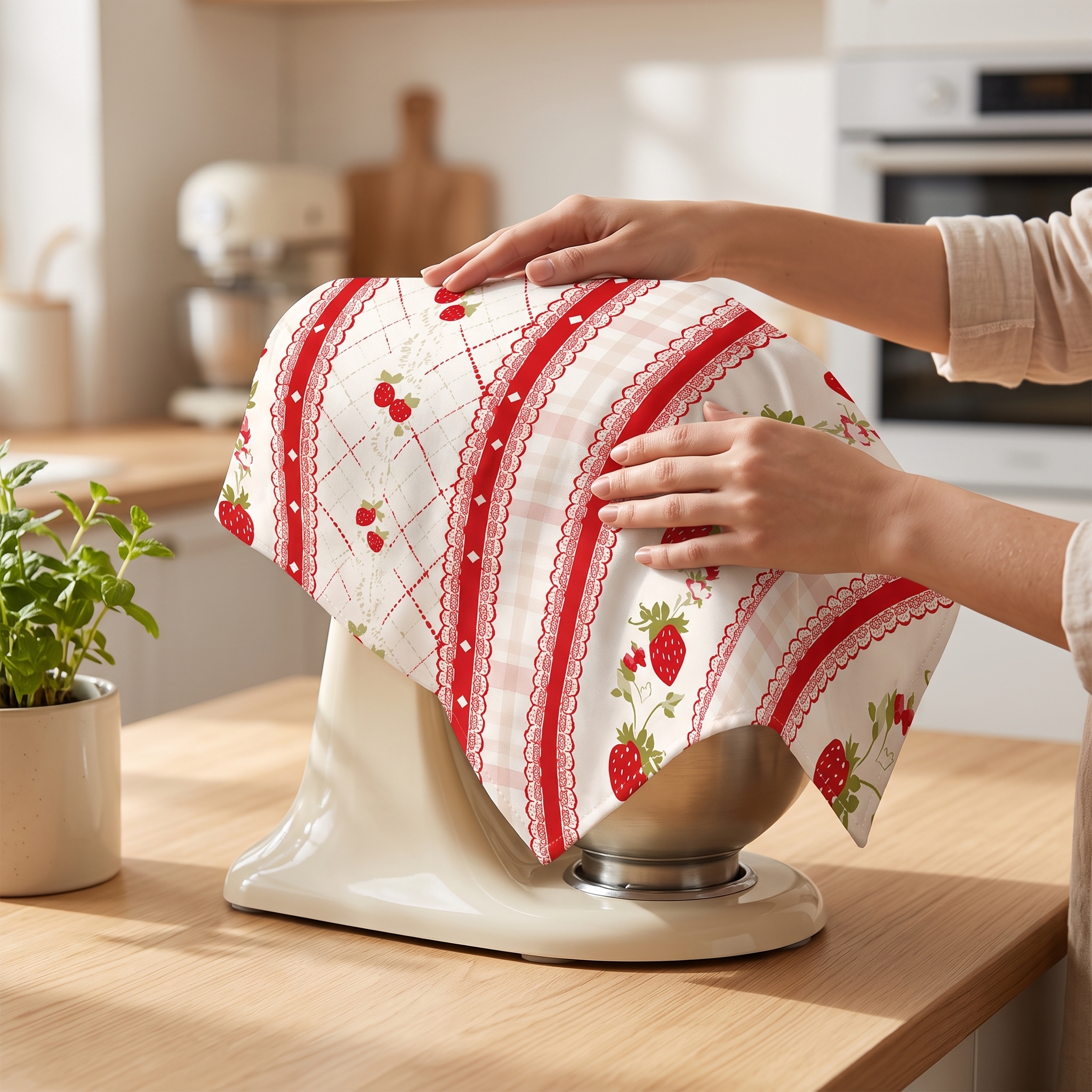 Strawberry Cream Style Appliance Dust Cover for Refrigerator and Microwave Oven - Produktbild 4