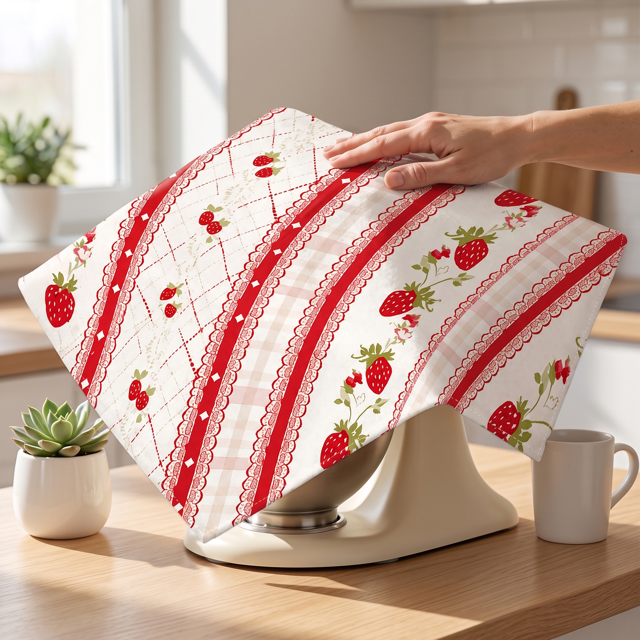 Strawberry Cream Style Appliance Dust Cover for Refrigerator and Microwave Oven - Produktbild 5