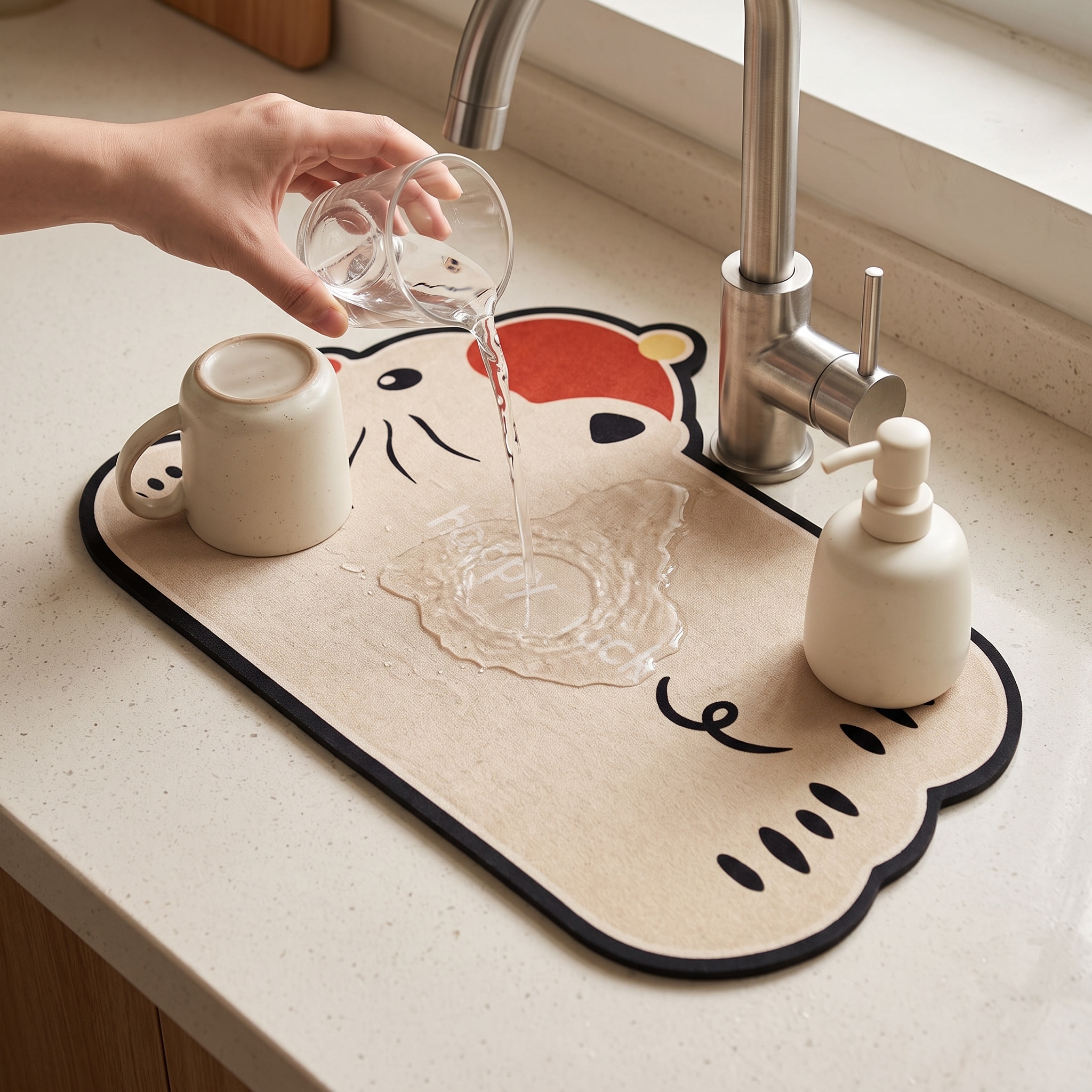 Diatomaceous Earth Faucet Splash Guard for Kitchen Countertops