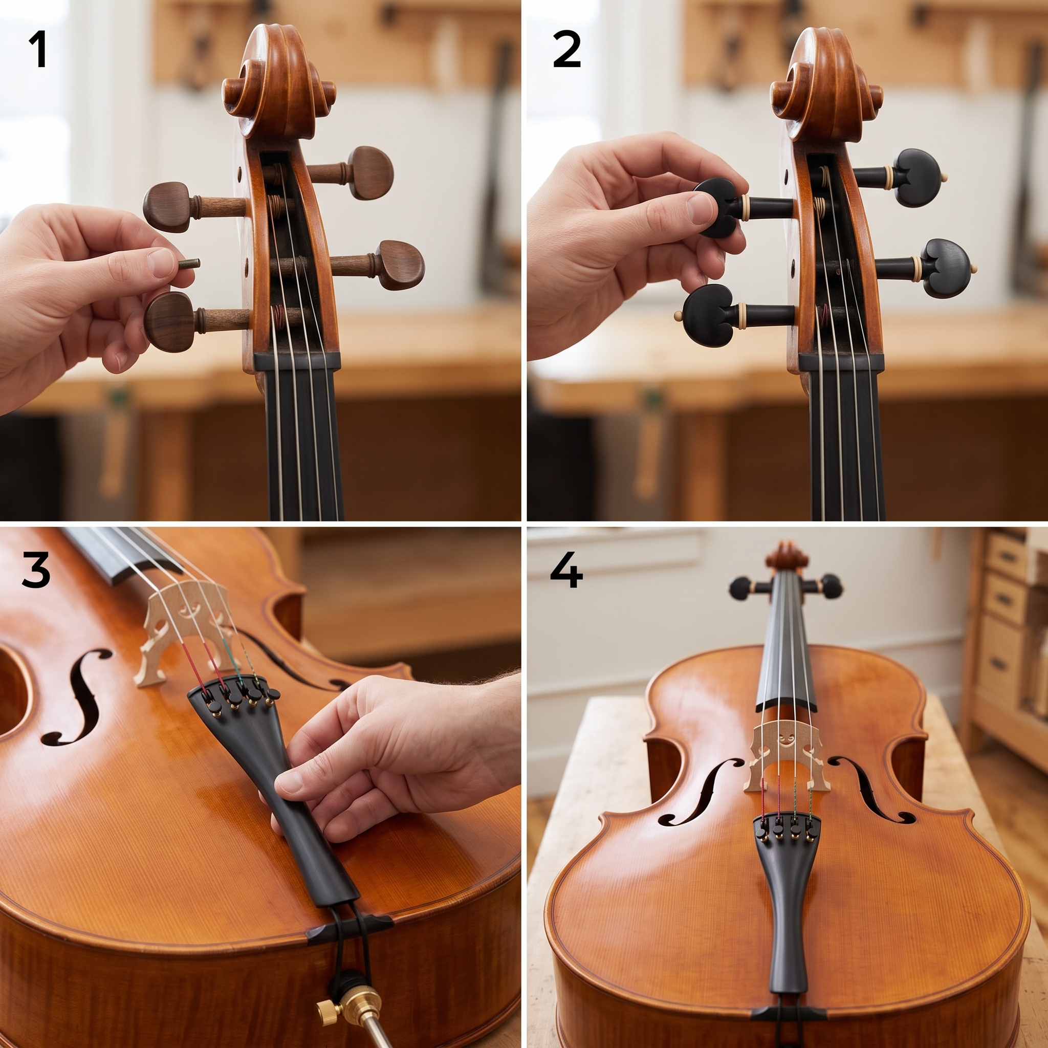 Cello Tuning Pegs and Tailpiece with Built-in Fine Tuner for 4/4-1/8 Size - Produktbild 5