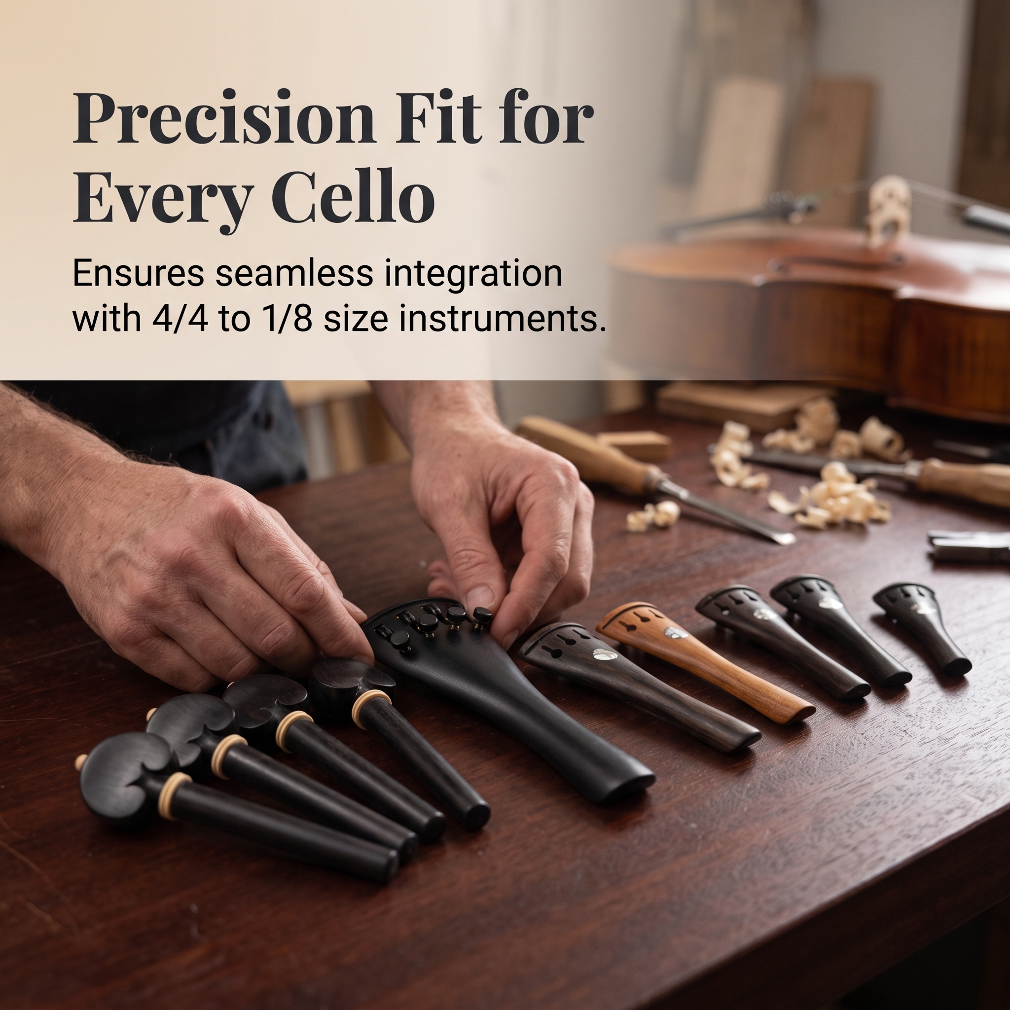 Cello Tuning Pegs and Tailpiece with Built-in Fine Tuner for 4/4-1/8 Size - Produktbild 1